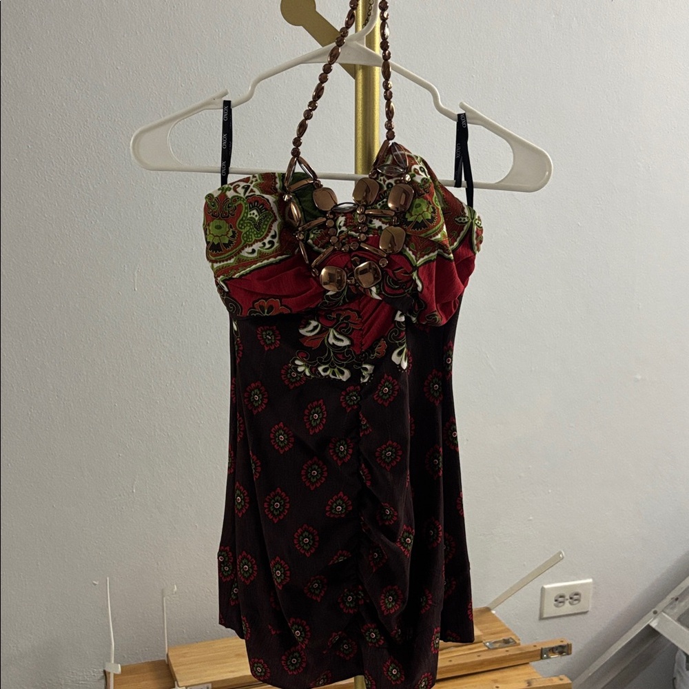XOXO Red and Brown Patterned Halter top